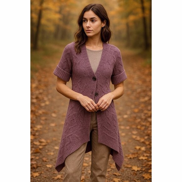 Moth Anthropologie Wool Blend Asymmetric Cardigan Purple Size Small Cozy Boho - Picture 1 of 10